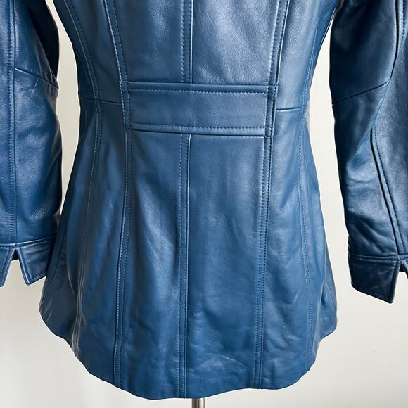 Denim and Company d & co. Blue Leather Jacket Mock Neck Two Way Zip XXSP - Picture 9 of 15